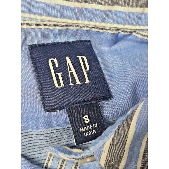 Gap Blue Striped Tiered Puff Sleeve Mini Shirt Dress S Academia Patchwork Prep - Picture 4 of 7